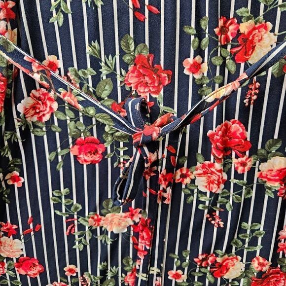 Bobbie Brooks Womens Dress Floral Striped Belt  Knee Length Blue Size 1X - Picture 2 of 10
